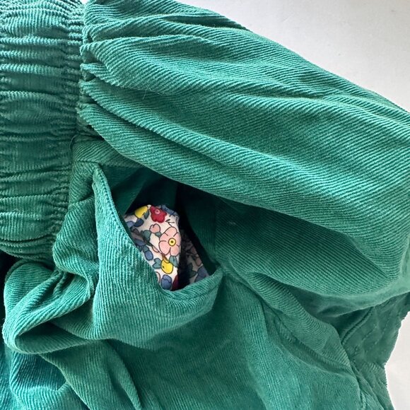 Mini Boden Green Corduroy Skirt 6-7 With Floral Lining & Yellow Bow Accent - Picture 6 of 6